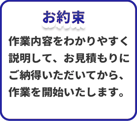 作業内容をわかりやすく説明しお見積もりにご納得いただいてから作業を開始いたします。