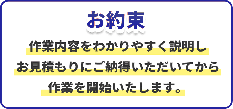 作業内容をわかりやすく説明しお見積もりにご納得いただいてから作業を開始いたします。